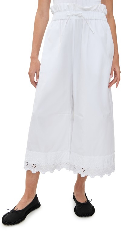 Simone Rocha Elasticated Ruffle Waist Cropped Trousers with Trim White