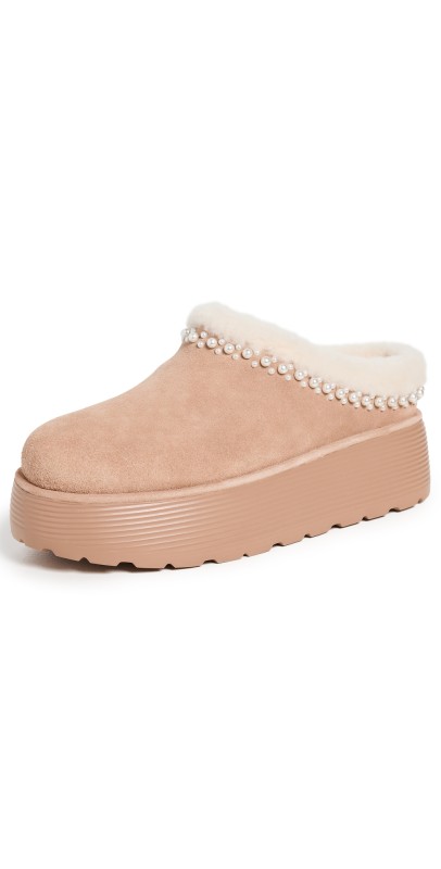 Stuart Weitzman Nellie Pearl Flatfrom Mules New Camel/Cream