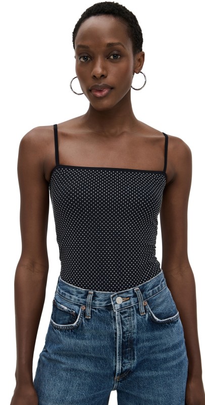 Commando Party Starter Straight Cami Thong Bodysuit Crystal Black