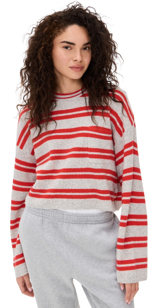 American Vintage Raxow Sweater Gris Chine Rayures Fraise