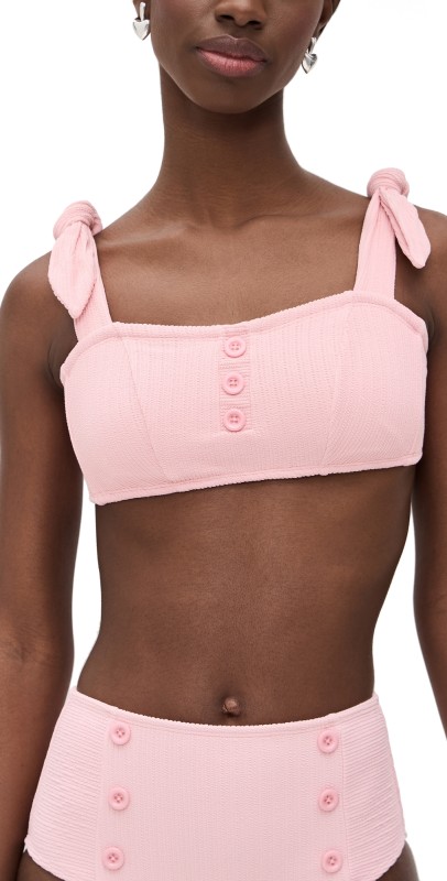 Shoshanna Watermelon Rib Texture Tie Strap Retro Top Watermelon
