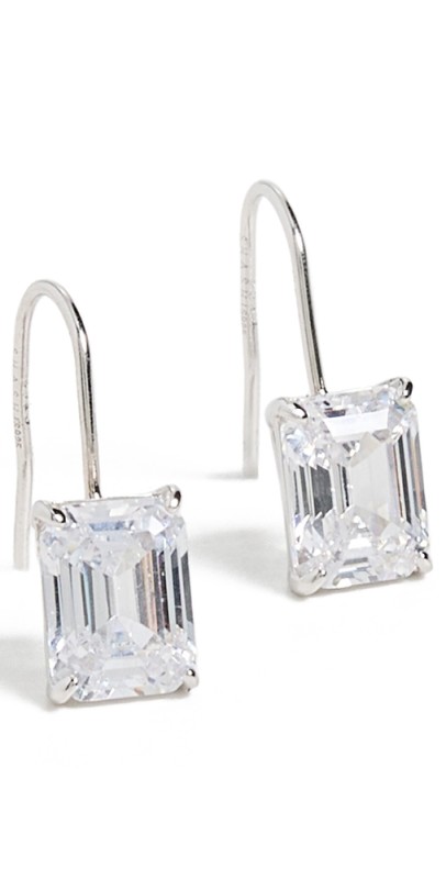 SHASHI Emerald Baguette French Hook Earrings Silver