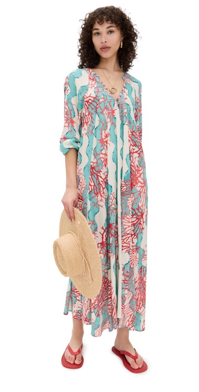Natalie Martin Collection Fiore Maxi Dress Coral Wave Turquoise