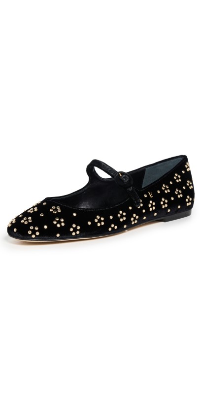 Larroudé Blair Velvet Studs Ballet Flats Black