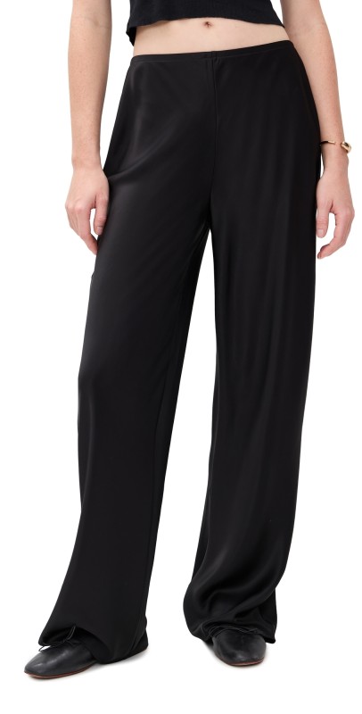 Reformation Gale Satin Mid Rise Bias Pants Black