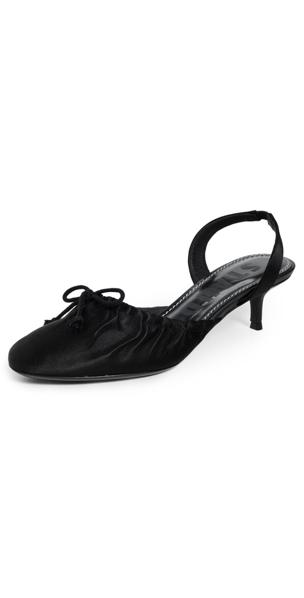 STAUD Alba Ballet Slingback Heels Black Satin