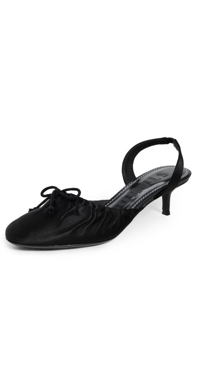 STAUD Alba Ballet Slingback Heels Black Satin
