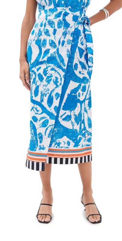 Stella Jean Midi Wrap Skirt Blue Floral