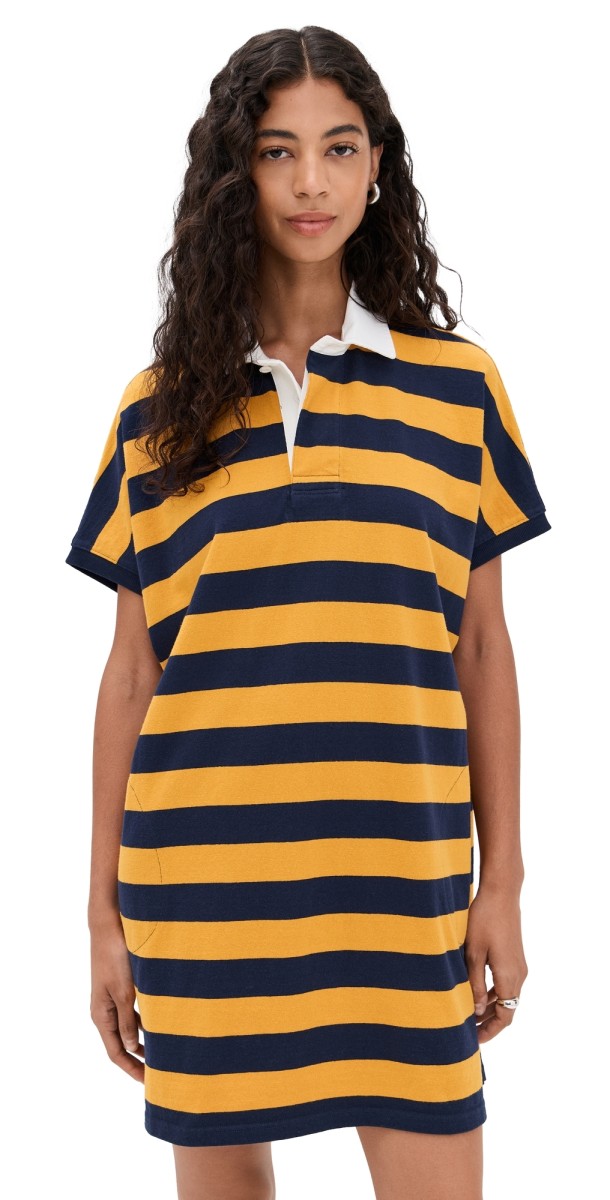 Denimist Rugby T-Shirt Dress Yellow/Navy Wide Stripe