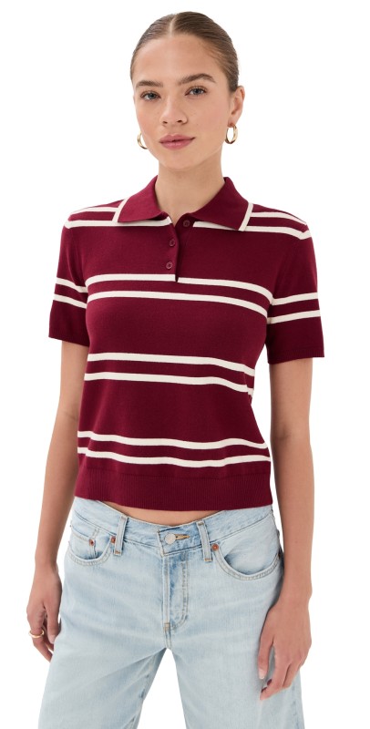 State & Lake Short Sleeve Striped Polo Light Blue/Burnt Orange