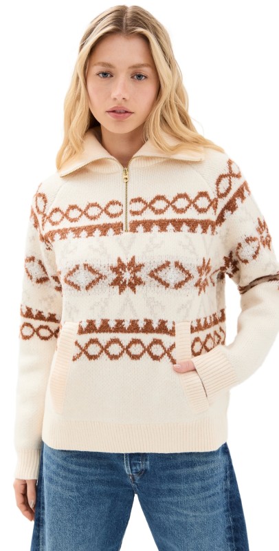 Varley Cai Fair Isle Half Zip Whitecap Grey Fairisle