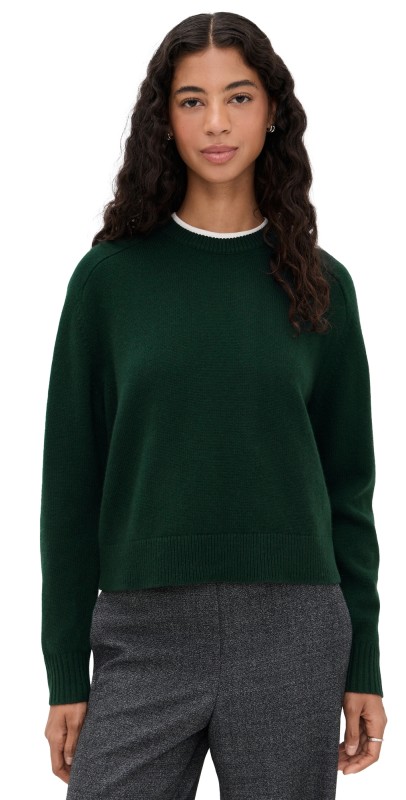 Theory Cropped Crewneck Cashmere Sweater Viridian