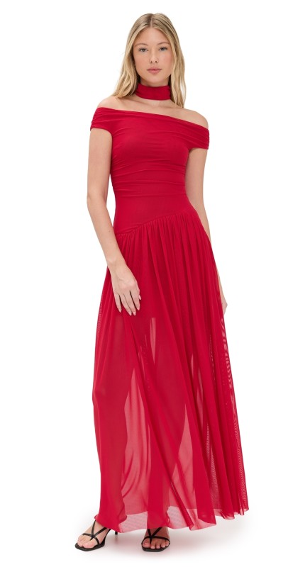 Bec + Bridge Deija Off Shoulder Maxi Dress Strawberry