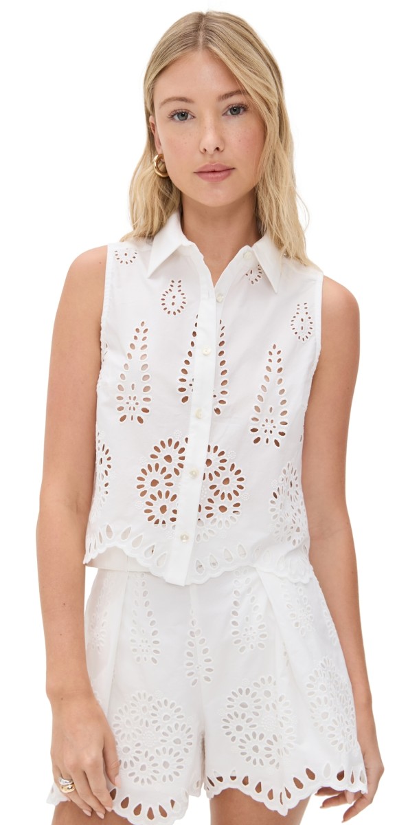 HEVRON Katja Eyelet Top White