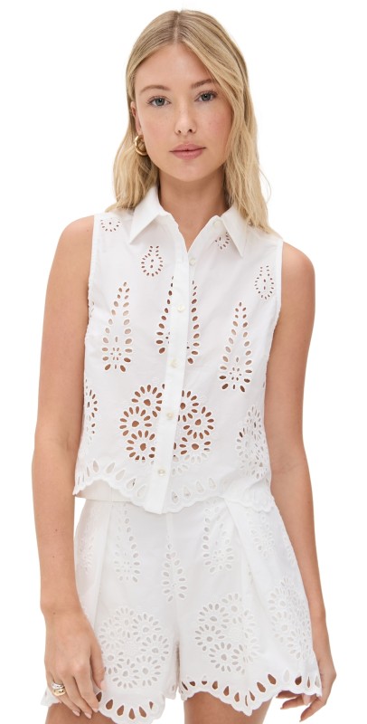 HEVRON Katja Eyelet Top White