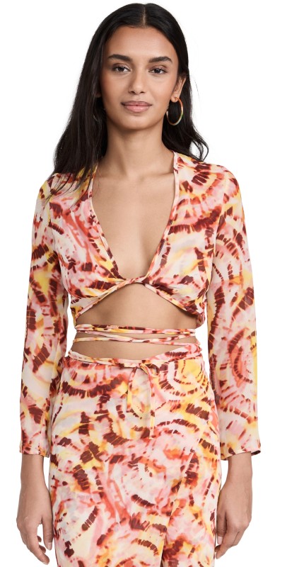 Dur Doux Ombre Tie Dye Twist Crop Top Red Ochre/Yellow Tie Dye