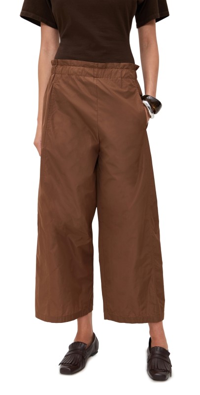 MEIMEIJ Taffeta Pants with Elastic Waist Brown