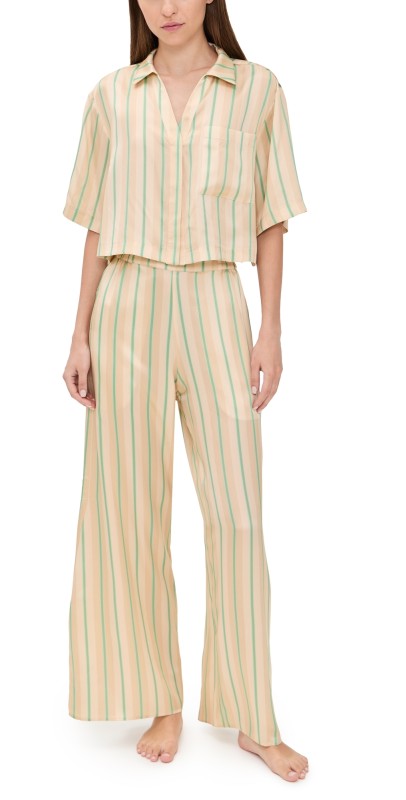 Lunya Washable Silk High Rise Pants Set Pampas Stripe