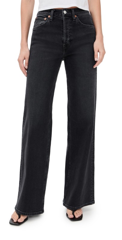 RE/DONE High Rise Wide Leg Jeans Washed Noir
