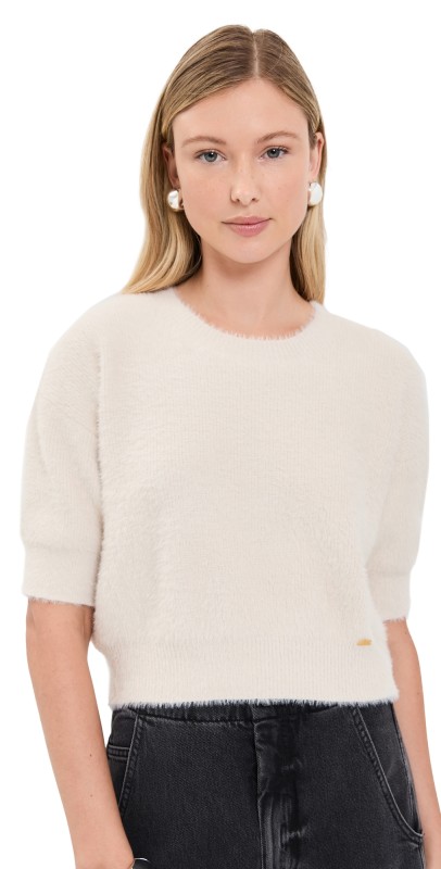 L'AGENCE Guinevere Crop Crew Sweater Vintage White