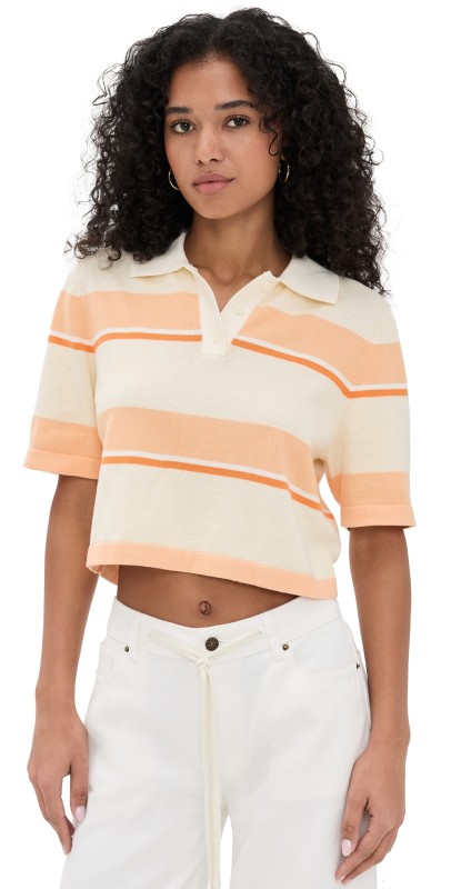 LE BOP Short Sleeve Striped Polo Light Pink Stripe