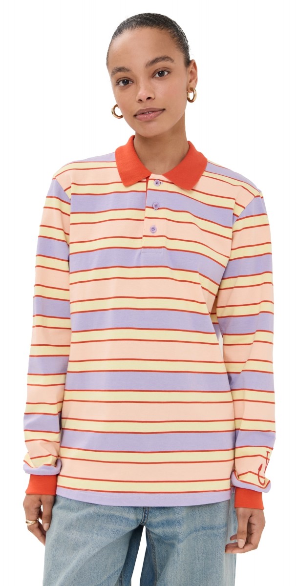 JW Anderson Striped Contrast Trim Polo Top Pink/Multi