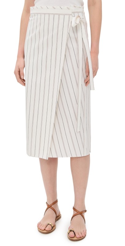 Vince Seedling Stripe Wrap Skirt Off White/Marigold