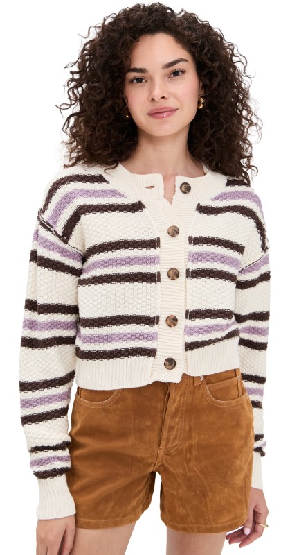 Free People Lila Stripe Cardigan Ivory Combo