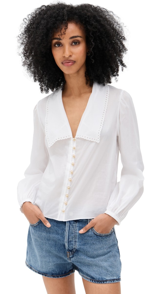 FRAME The Eyelet Sailor Blouse White
