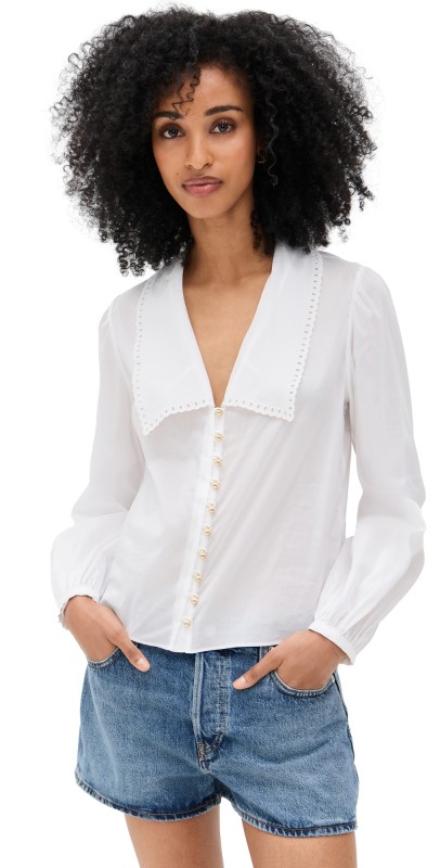 FRAME The Eyelet Sailor Blouse White