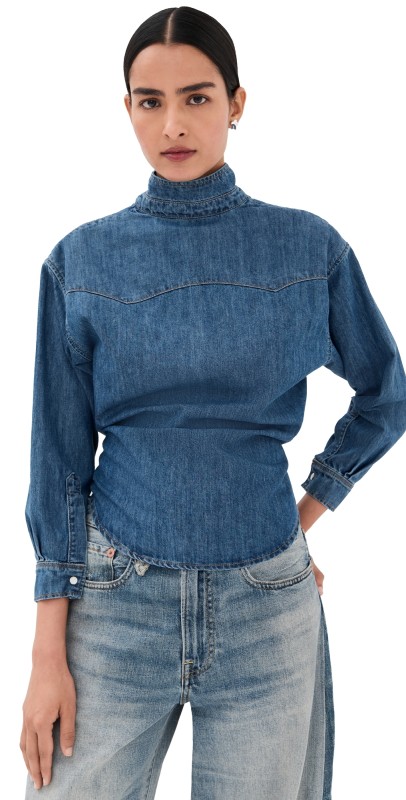 A. W.A. K.E. MODE Back To Front Denim Shirt Mid Blue