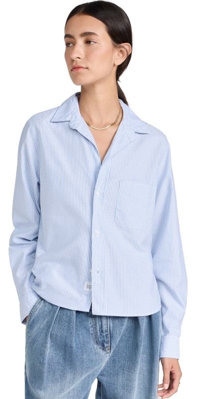 Frank & Eileen Untuckable Button Up Shirt Blue Stripe