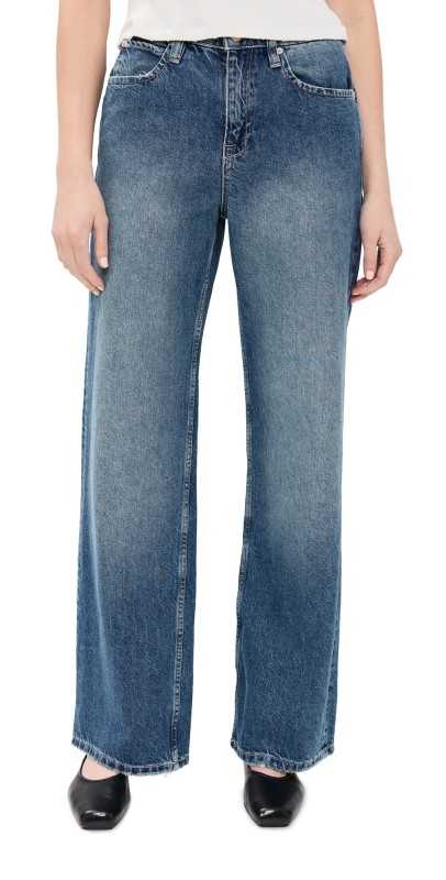 Free People Tinsley Baggy High Rise Straight Jeans Hazey Blue
