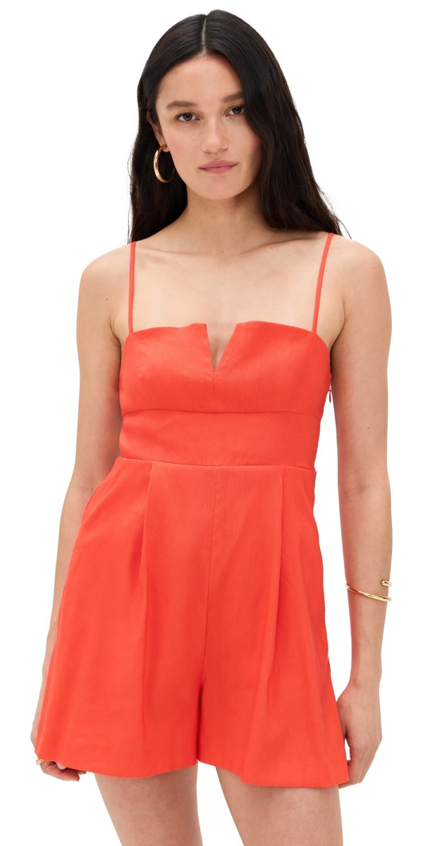 Susana Monaco Stretch Linen V Wire Romper Cherry Tomato