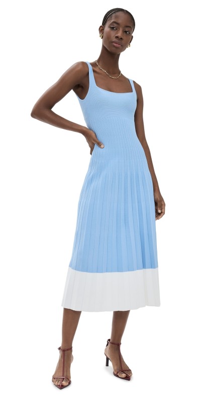 STAUD Ellison Dress Clear Blue/White