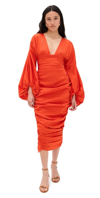 Andrea Iyamah Anida Midi Cotton Dress Red Coral
