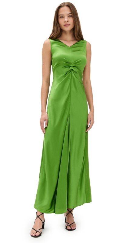 Lee Mathews Stella Silk Satin Ruched Dress Apple