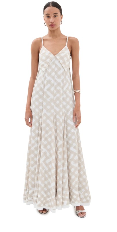 Proenza Schouler June Dress In Printed Crepe De Chine Oyster Multi