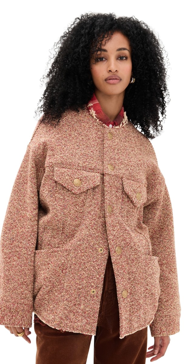 R13 Lacey Trucker Jacket Red/Cream