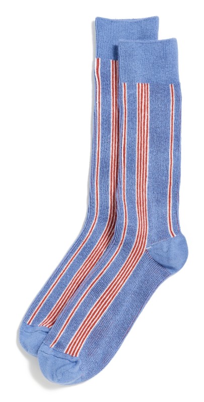 Guest in Residence Vertical Stripe Socks French Blue/Cream/Cherry