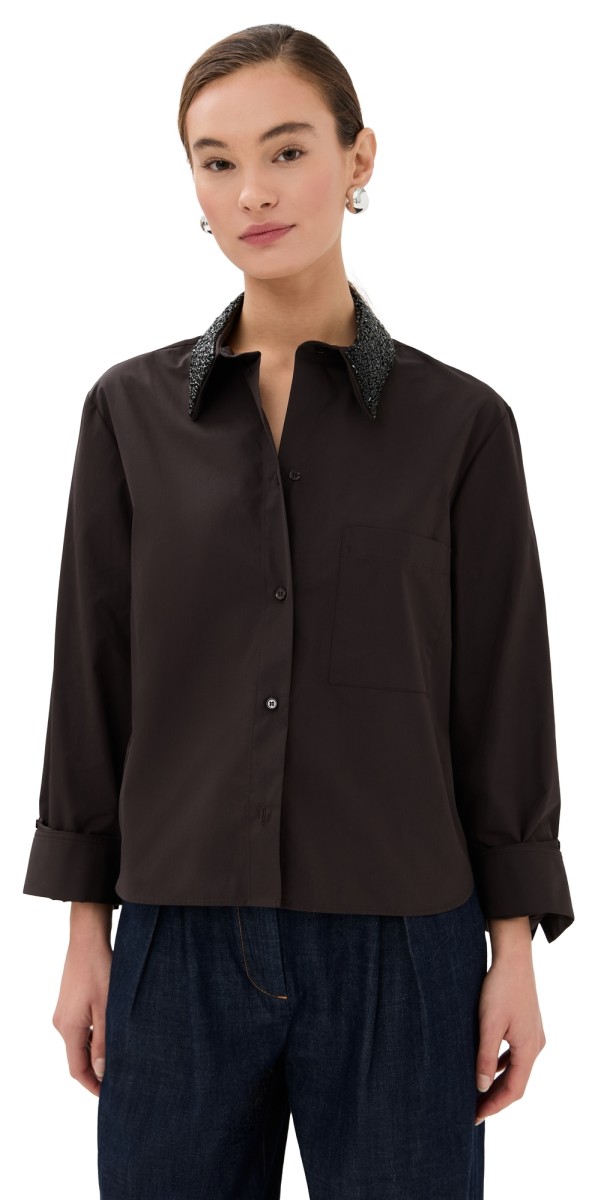 TWP Dude Shirt with Crystal Collar Chocolate