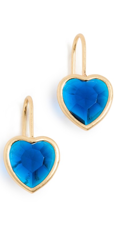 Clare V. Bezel Heart Earrings Vintage Gold/Sapphir