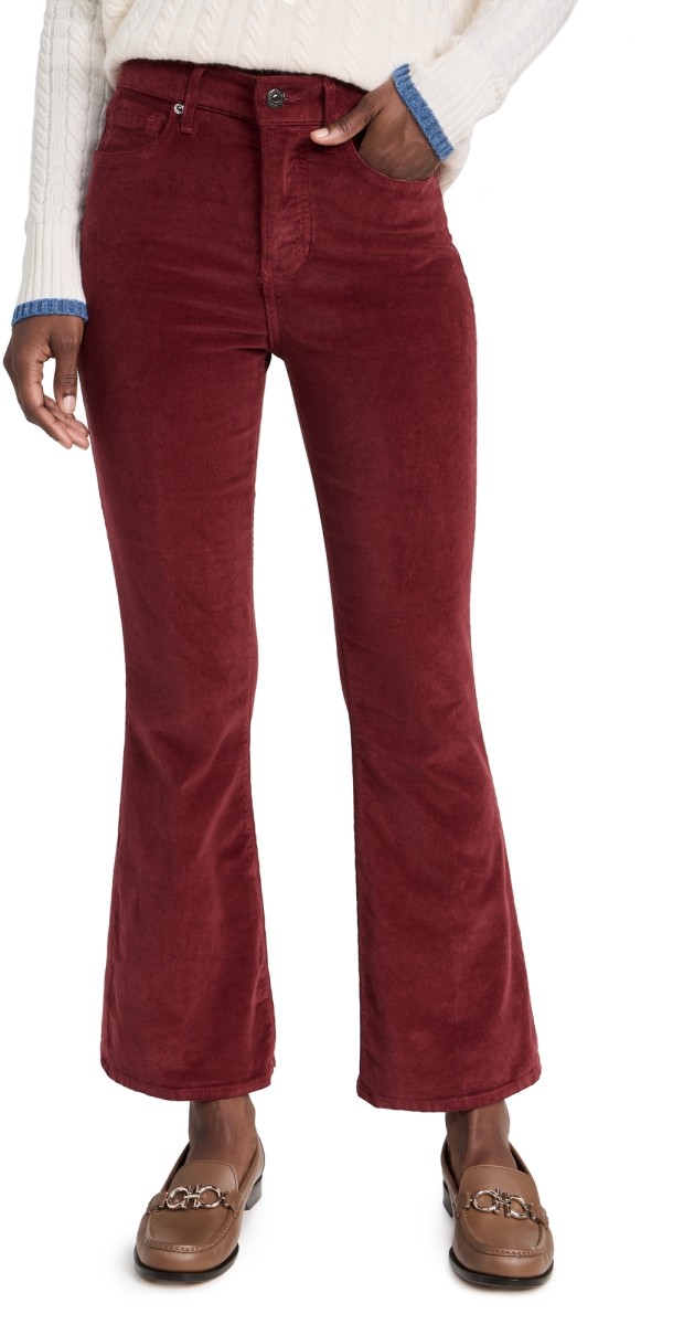 Veronica Beard Jean Carson Cord High Rise Ankle Flare Pants Oxblood