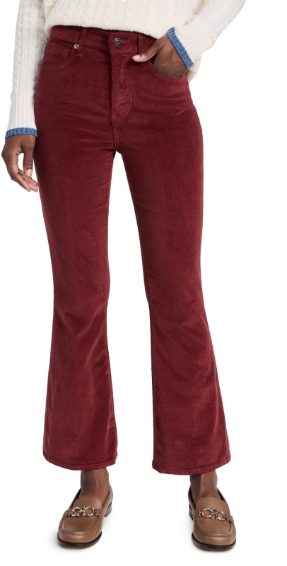 Veronica Beard Jean Carson Cord High Rise Ankle Flare Pants Oxblood