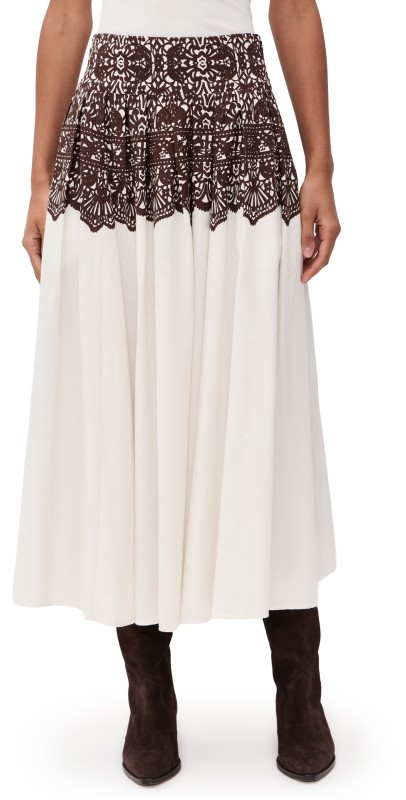 THE GREAT. The Regency Skirt Cream With Western Lace Print