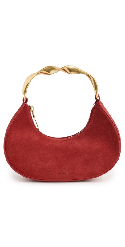 SIMKHAI Nixi Suede Twist Handle Bag Crimso