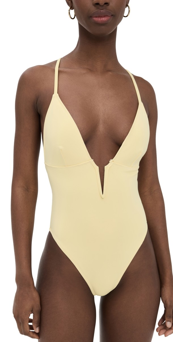 Good American Deep V Compression Swimsuit Lemon