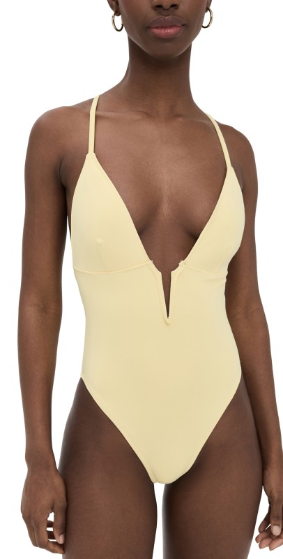 Good American Deep V Compression Swimsuit Lemon