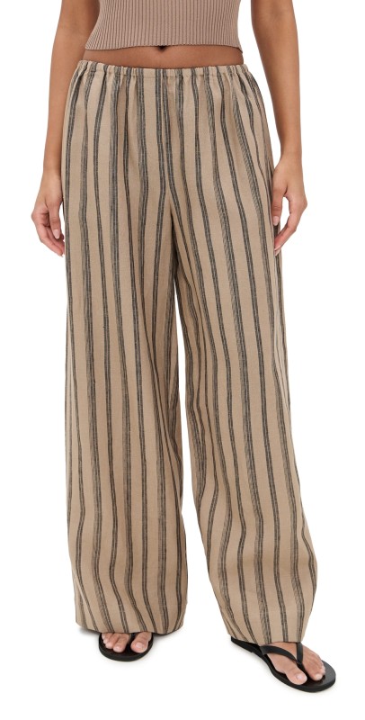 STAUD Bonfire Linen Pants Sahara Stripe
