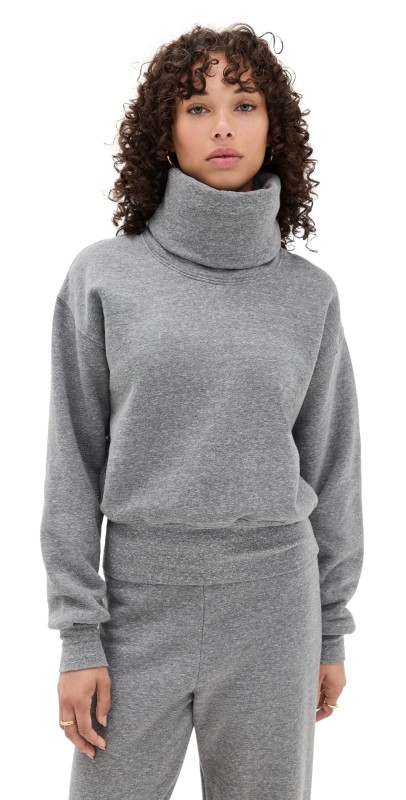 Les Tien Laralyn Banded Crop Cowl Neck Sweater Athletic Grey